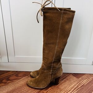 Cynthia Vincent Brown Suede Brazilian Leather Pullon Knee High Riding Boots Sz 8